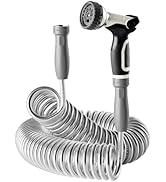 SPECILITE 50 FT Stainless Steel EVA Coil Hose with Nozzle, Metal Corrosion Resistant Watering Gar...