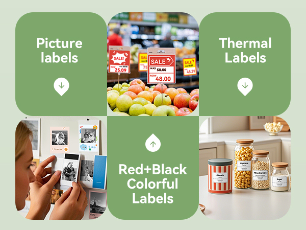 b21 pro label maker can support picture/photo labels, redblack colorful labels and thermal labels