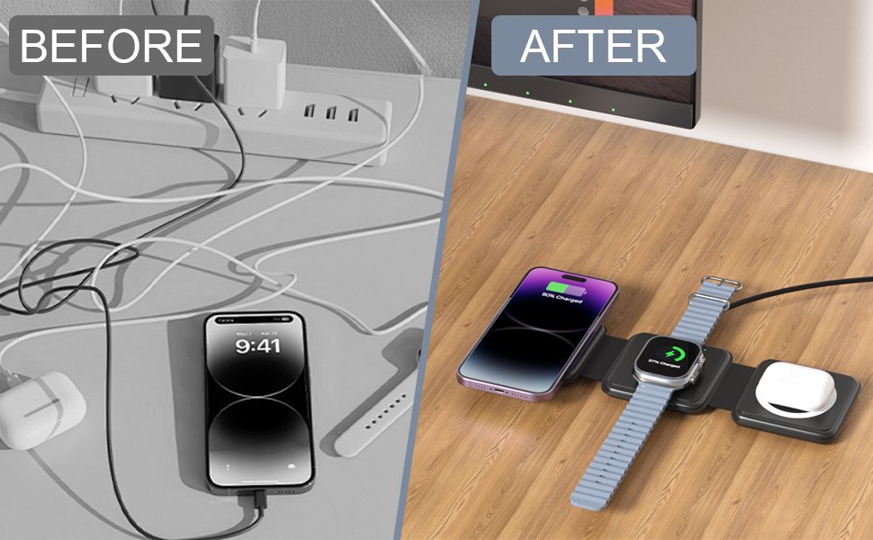 3 in 1 charging station apple, iphone charger, foldable charger, wireless charger