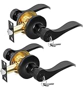 AmzGod 2 Pack Keyed Entry Black Door Handle with Lock, Door Levers for Interior Exterior,Front En...