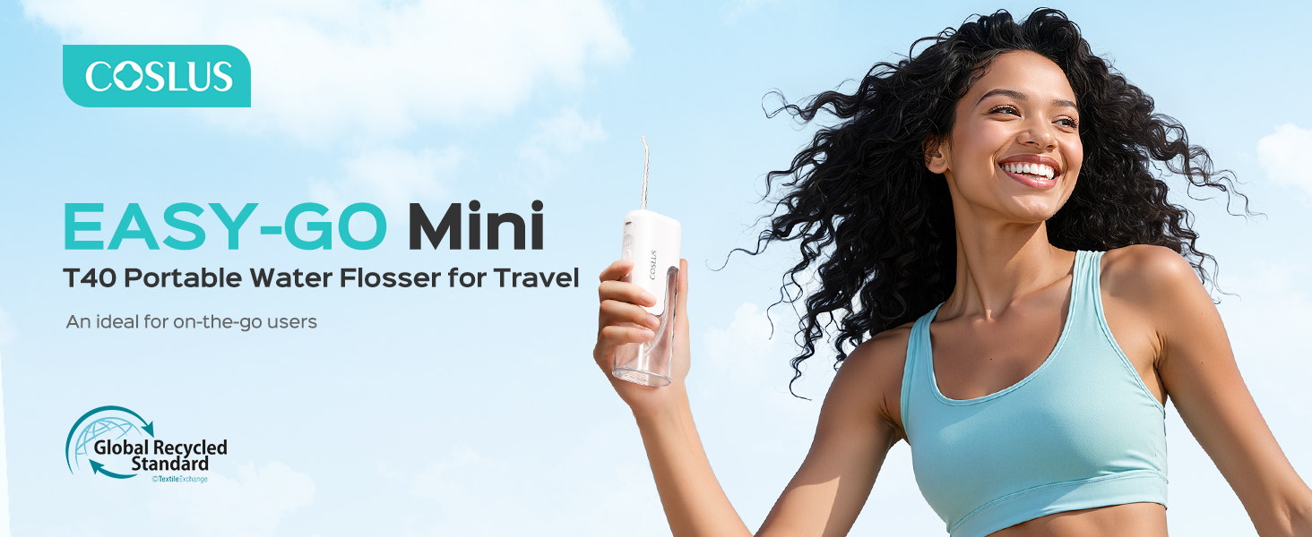 COSLUS Mini Water Flosser for Travel: Portable Compact Design, Cordless Oral Irrigator for Braces