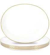 WDF 6Pcs Gold Plastic Serving Trays - 12 Inch White and Gold Oval Disposable Plates - Heavy Duty ...