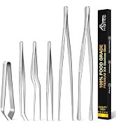 HOTEC Kitchen Tweezers Tongs Stainless Steel, Set of 6 - Professional Cooking Tweezers for Cookin...