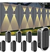 Solar Fence Lights Outdoor - 3000/4000/6000K 3 Modes,Up &amp; Down Lighting IP65 Waterproof Fence Lig...