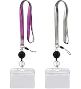 YOUOWO 2 Pack Lanyard with ID Badge Holders Horizontal and Badge Reel Purple Lanyards Retractable...