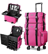 BYOOTIQUE Mini Makeup Train Case with Mirror 2 Tier Trays Box Makeup Artist
