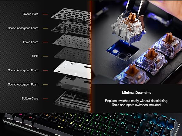 Tecware Phantom Plus 87 hot swap mechanical keyboard custom switches RGB gaming keyboard