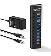 Powered USB Hub, Rosonway 10 Port USB 3.1 Hub 10Gbps with 36W (12V/3A) Power Adapter, Type A and ...