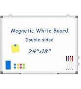 WALGLASS Double-Sided White Board, 24" x 18" Dry Erase Board Magnetic Whiteboard for Wall, Hangin...