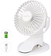 Portable Clip Fan Battery Operated,3 Speeds USB Rechargeable Mini Table Fan with Strong Airflow,3...
