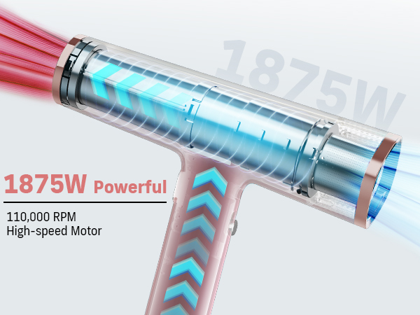 high-speed hair dryer features a powerful 110,000RPM brushless