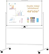 WALGLASS Rolling Dry Erase Whiteboard, 48"x36" Double-Sided White Board on Wheels, Large Portable...