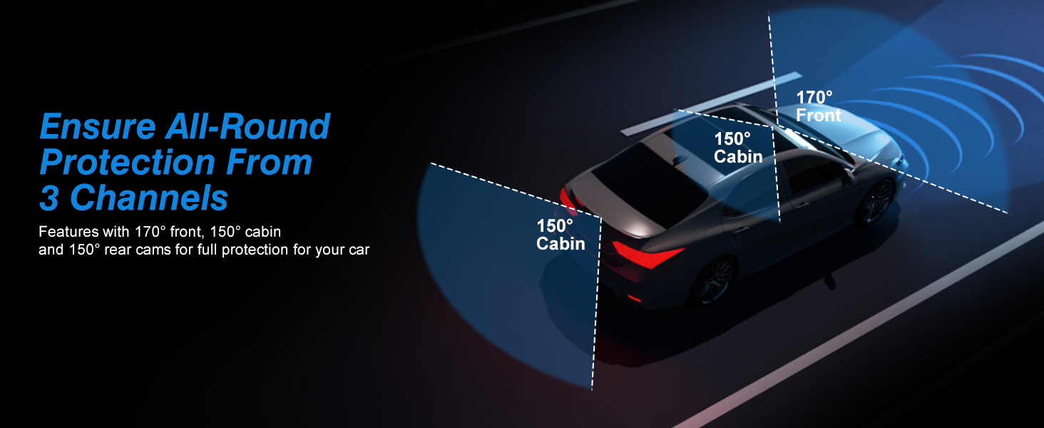 3 Channel Dash Cam Front and Rear