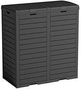 62 Gallon Outdoor Double Trash Can, Waterproof Trash Can Cabinet for Outside, Resin Garbage Bin w...