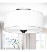 Lodstob 2-Light Flush Mount Ceiling Light Fixture, 12” Modern Close to Ceiling Light with White F...
