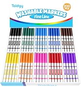 200 PCS Washable Markers for Kids, Colored Marker Bulk in 10 Assorted Color | Coloring Markers Se...