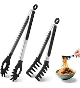 2 PCS Pasta Tong Spaghetti Tongs, 9-Inch &amp; 12-Inch Heat Resistant Silicone Pasta Tongs Spaghetti ...