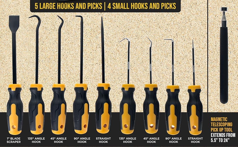 Dura-Gold 10-Piece Hook &amp;amp; Pick Set with Scraper &amp;amp; Magnetic Tool Kit for Auto &amp;amp; Electronics