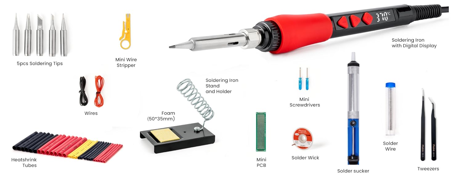 soldering iron with digital display stand soldering tips desoldering pump solder wire