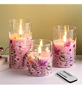 Eywamage Pink Cosmos Floral Flameless Candles in Glass Jars, Flickering Battery LED Pillar Candle...