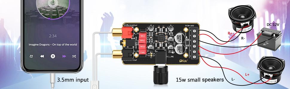 Connect to phone and 15w small speakers