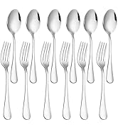 Set of 12, Stainless Steel Dinner Forks and Spoons Silverware Set, Heavy-Duty Dinner Forks and sp...