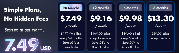 Simple Plans, No Hidden Fees Starting from just $7.49 per month