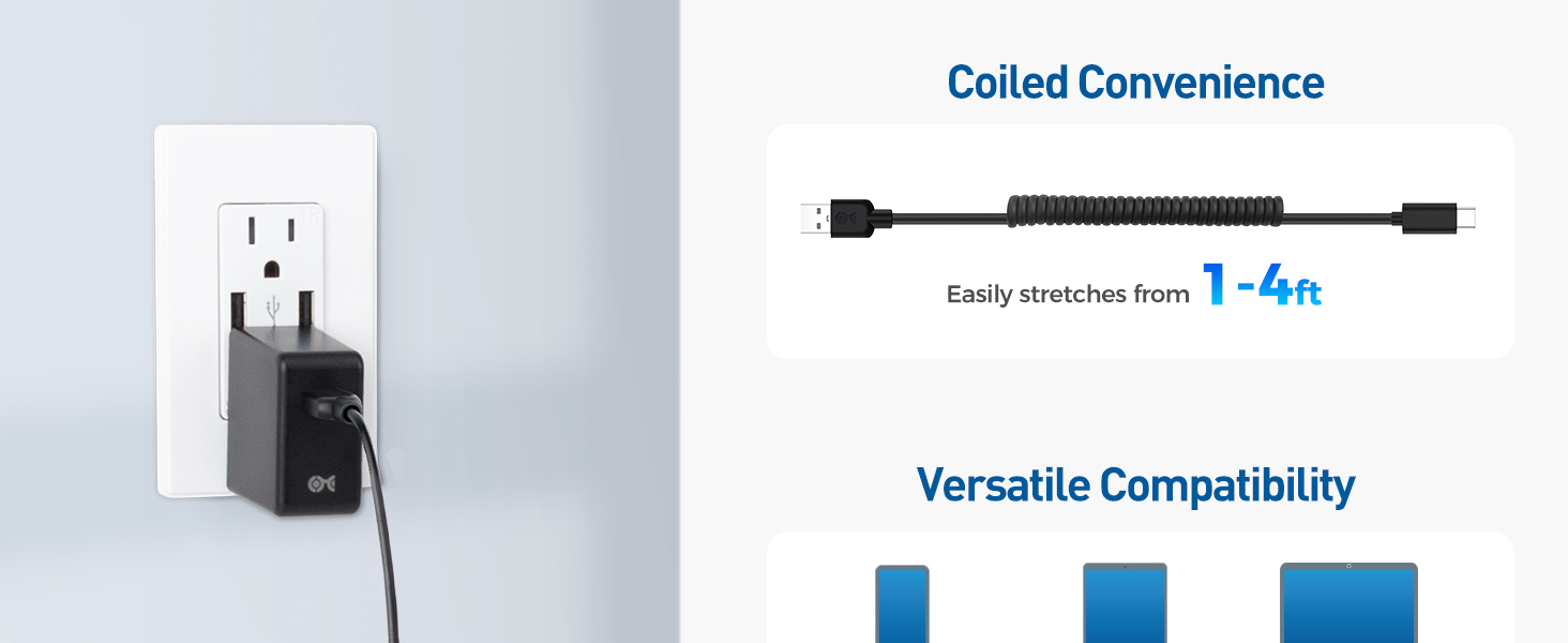 Coiled USB-C to USB-A Charging Cable