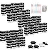 Tosnail 120 Pieces 3 Gram Clear Plastic Jars with Black Lids Round Storage Containers Lip Balm Co...