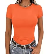 Zeagoo Women Crewneck Slim Fitted Short Sleeve T Shirts Cute Stretchy Bodycon Basic Tee Tops