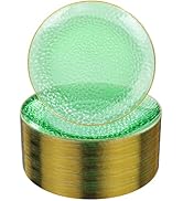 Rubtlamp 100 Pcs Green And Gold Plastic Plates - 10 inch Clear Green Gold Dinner Plates - Hammer ...