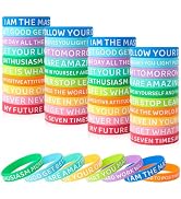 KUCLIN 60 Pieces Motivational Quote Rubber Wristbands Colored Inspirational Silicone Bracelets St...