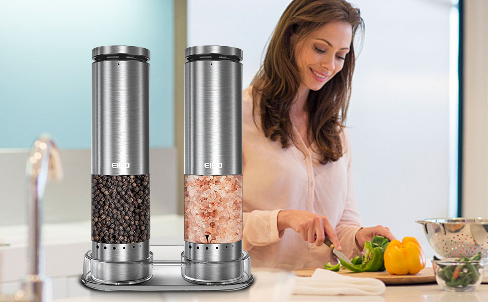 Electric Salt and Pepper Grinder Set Rechargeable 6-Level External Adjustable Coarseness LED Light