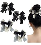 4 Pcs Bow Pearl Hair Clips White Black Ribbon Bowknot Hair Claws Ponytail Holder Headwear Accesso...