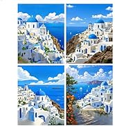 JISHSHAY 4 PCS Santorini Diamond Painting Round Drill City Diamond Art Round Beads Gem Art Gem Pa...