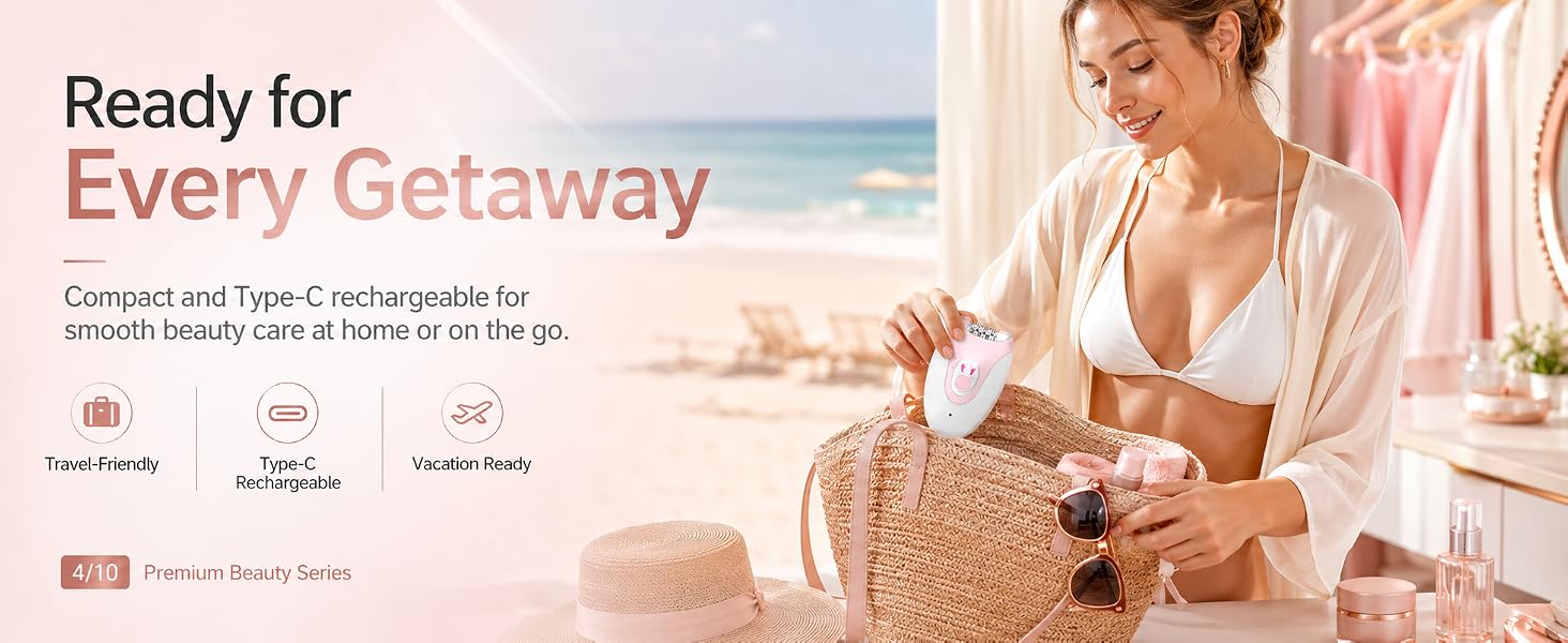 Compact and Type-c rechargeable for smooth beauty care at home or on the go