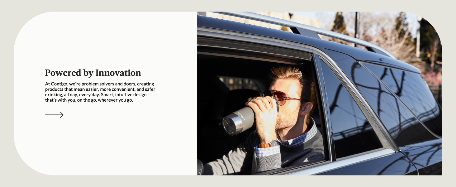 Contigo travel car commute work man gray window innovation smart design drink water coffee tea move