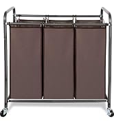 STORAGE MANIAC 3 Section Laundry Sorter, 3 Bag Laundry Hamper Cart with Heavy Duty Rolling Lockab...