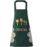 DILLMAN Women Kitchen Apron with Hand Wipe Pockets,Big Pocket,Hand-wiping, Waterproof for Cooking...