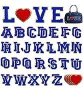 Acrebow 52 Pcs Blue Chenille Letter Patches &amp; Extra 4 Heart Patches Iron on Sew On Embroidered Ap...