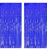 Blue Laser Tinsel Glitter Foil Fringe Curtain Birthday Party Streamers Backdrop Decorations Photo...