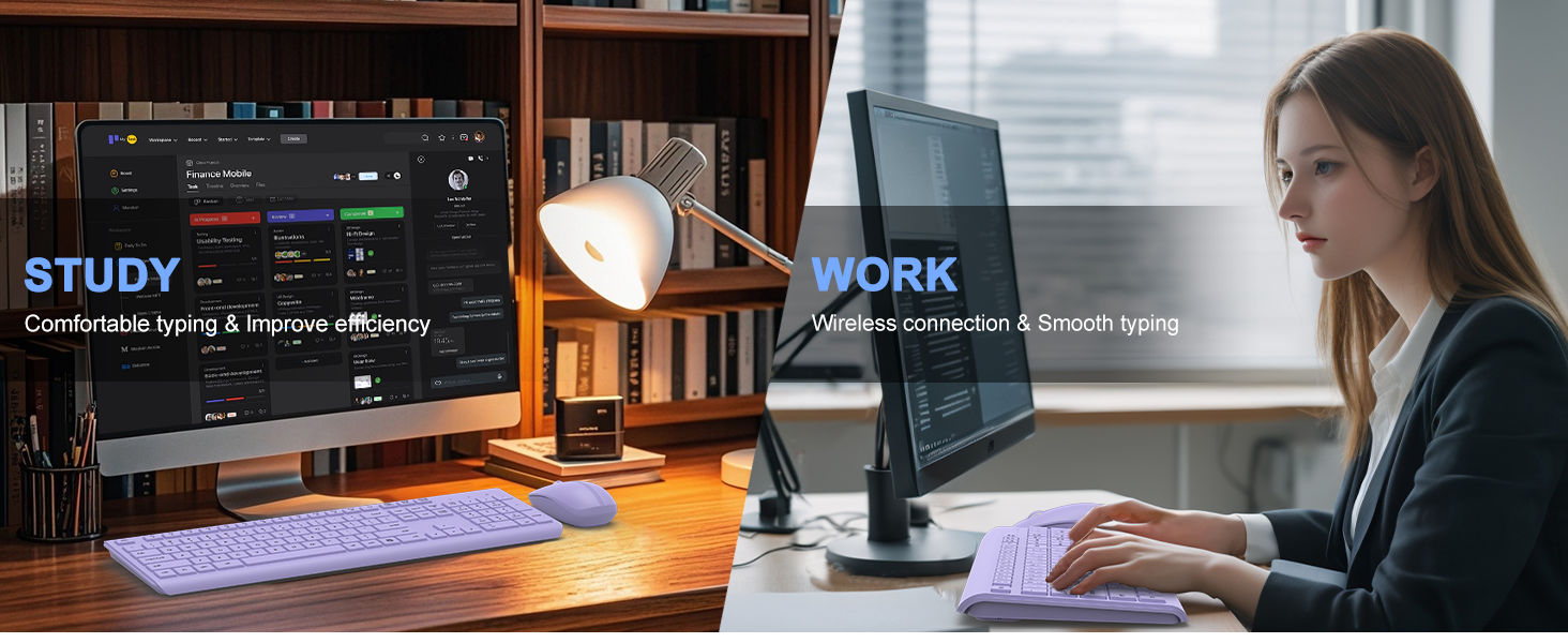 Wireless Keyboard and Mouse Combo, Full Size Silent Ergonomic Keyboard Mouse