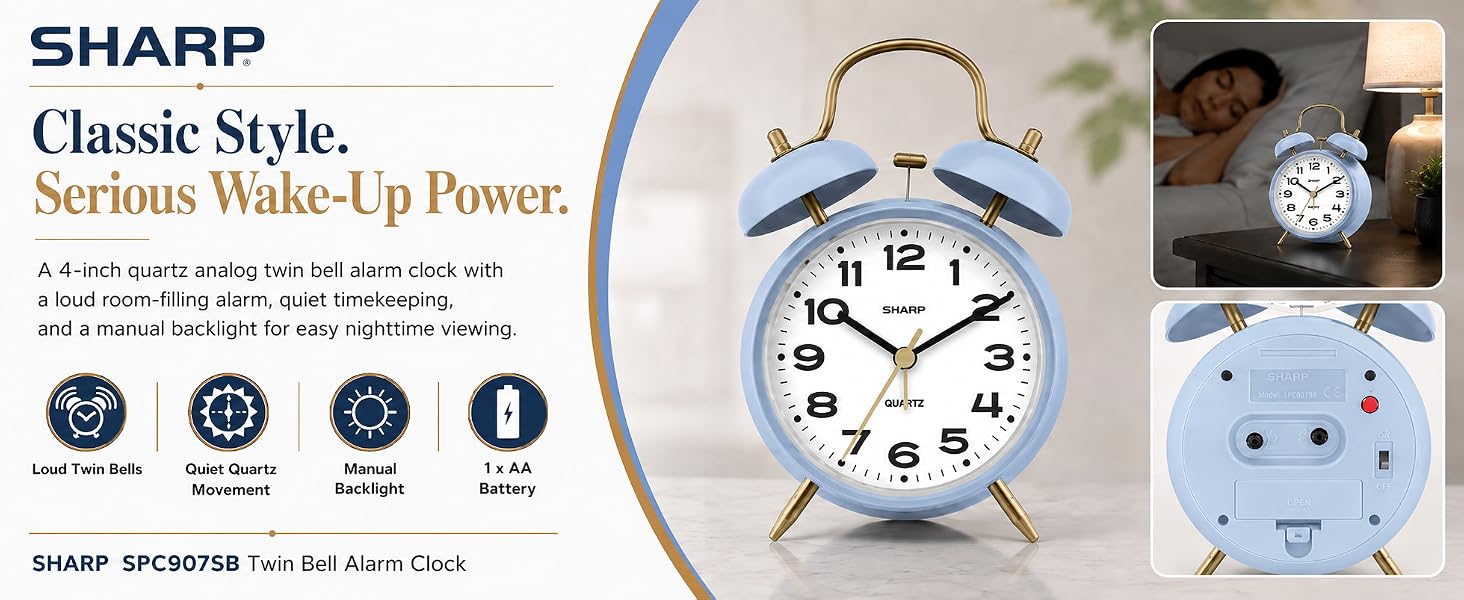 super loud retro alarm twin bell mid century modern old bedroom bedside cool easy viintage clock