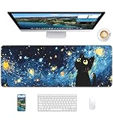 Velluxion Starry Night Cat Mouse Pad, 31.5 x 11.8 Large Desk Mat with Stitched Edges &amp; Non-Slip B...