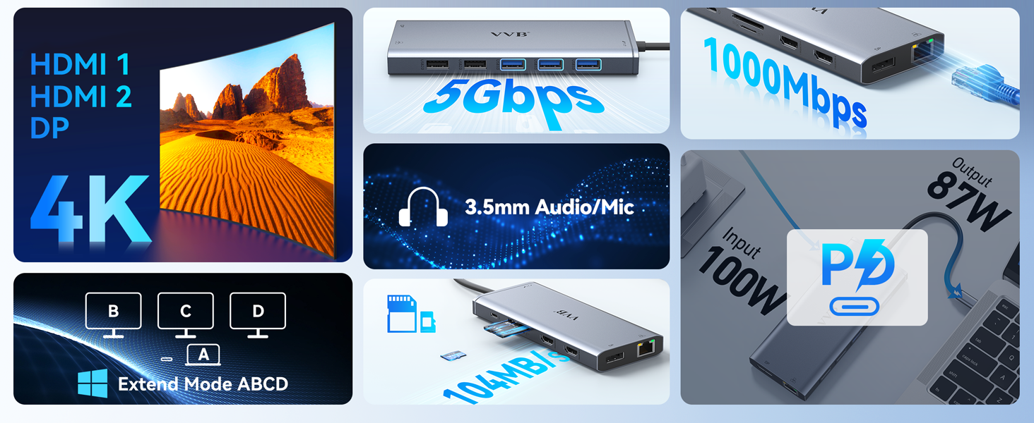 dell hp surface lenovo dock thunderbolt 3 4 laptop hub docking stations usb c to usb hdmi adapter