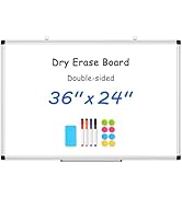 WALGLASS Double Sided White Board Dry Erase, 36''x24'' Magnetic Whiteboard for Wall with Aluminum...