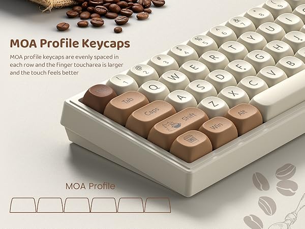 Cute Brown PBT Keycap Set,Coffee cat MOA Profile Keycaps 60 75 100 Percent,Dye-Sub