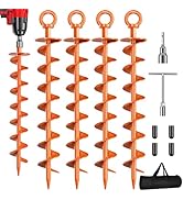 Ground Anchors Screw in, 4 Pack Spiral Trampoline Anchors with Nut and Tool Swing Set Anchors Ten...