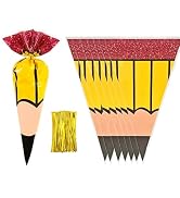 50 Pack Pencil Cone Treat Bags with Twist Ties, 13" Large Cellophane Treat Bags Back to School Pa...