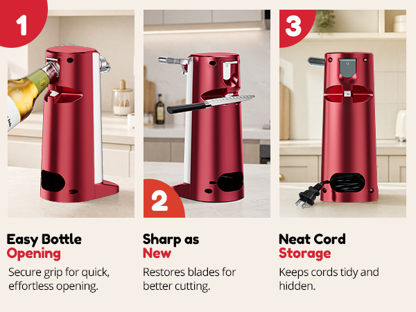 NK-0729 Multifunctional electric opener: bottle opening, knife sharpening, hidden cable storage